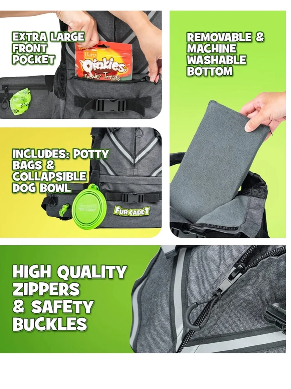 NIB Dog Backpack Fur CadetDog Gray Black Medium reflective Carrier‎ M medium